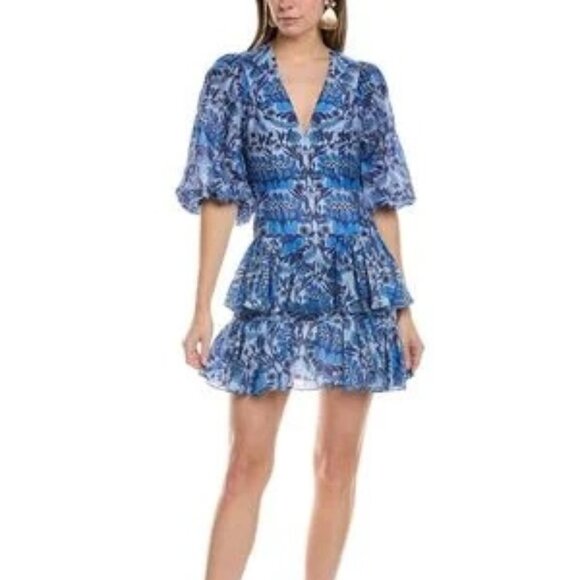 SANDRO ! Tiered printed linen-blend gauze mini dress(EU/34, US/2) - Picture 1 of 9